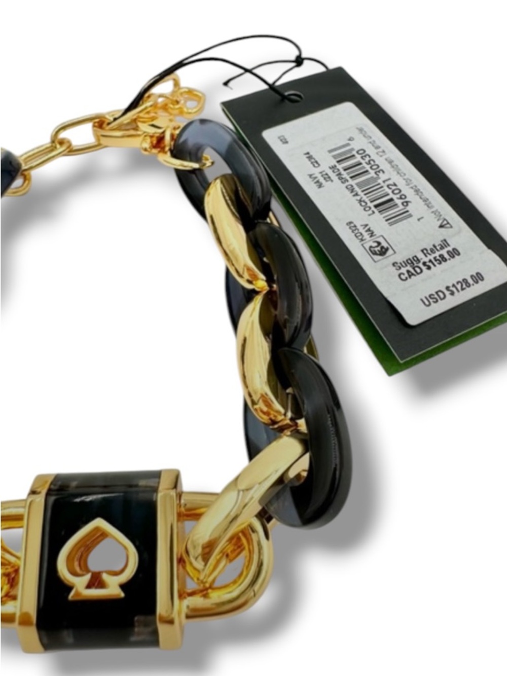 Lock and Spade Link Bracelet by Kate Spade New York NWT $128 Black Navy Gold - Picture 4 of 9
